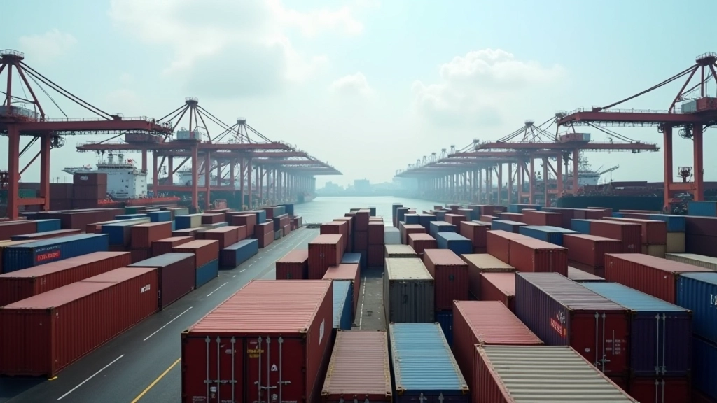 Malaysian port terminal with shipping containers and cargo operations representing export activities